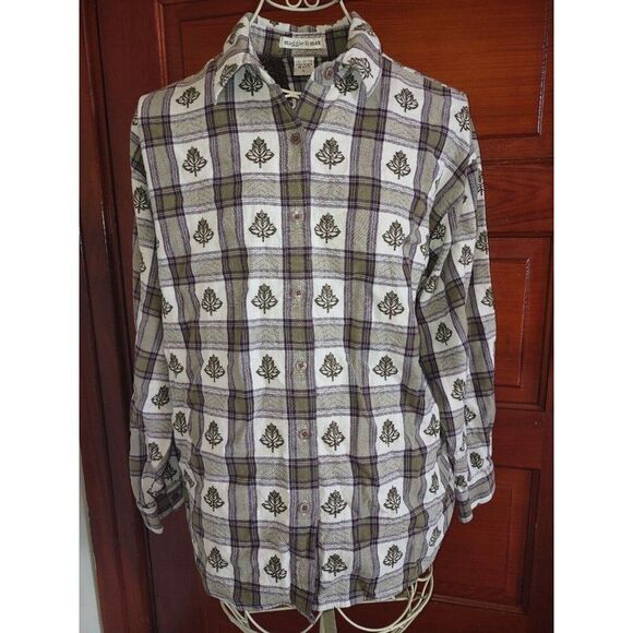 5/$25 Sz Large 100% Cotton Long Sleeve Button-Down Checked  Shirt Fall Autumn - Picture 1 of 4